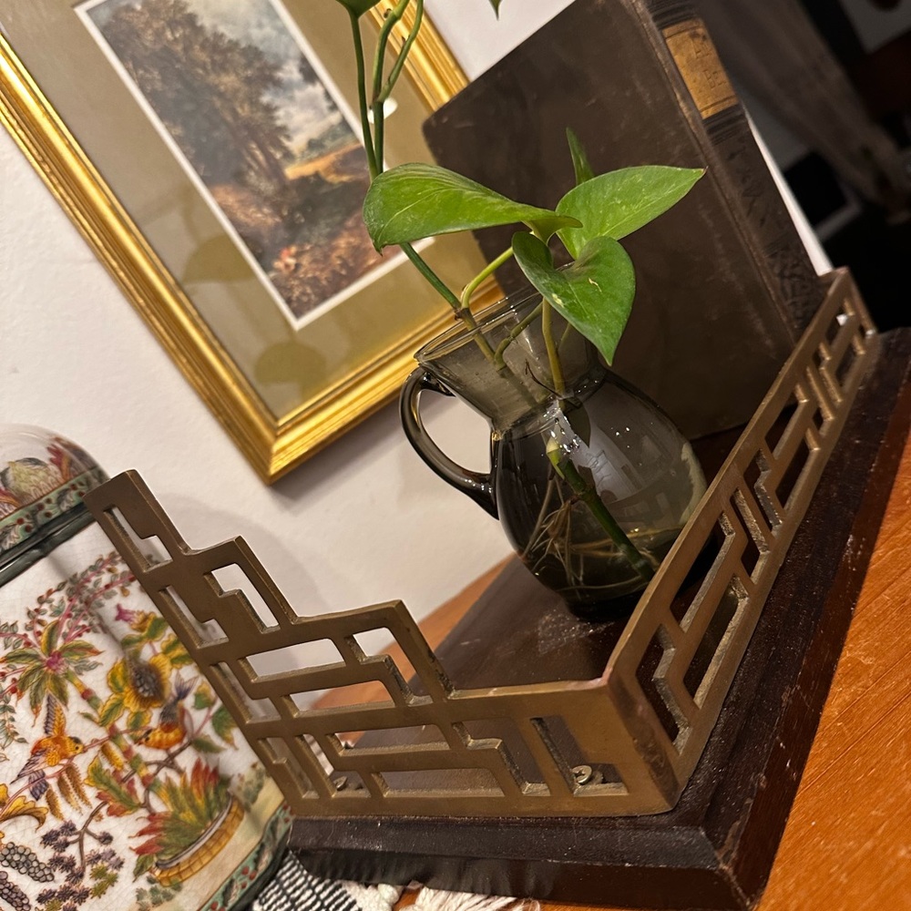 Vintage Chinoiserie Brass and Wood Shelf - Picture 9 of 9